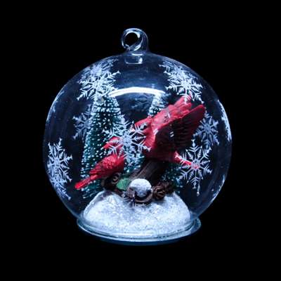 Glass Christmas balls 12cm / bell LED with automatic color change/Resin bird world &Santa- Reindeer