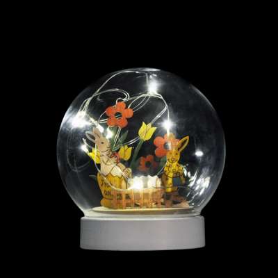 4" printed christmas ball-Children DIY glass globe with wooden rabbit figure and flower