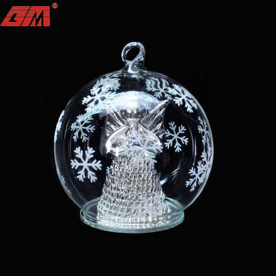 Custom personalised small clear hanging led craft xmas christmas decoration tree glass baubles wholesale