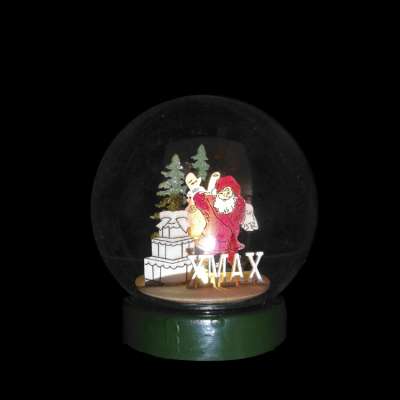 4" diameter LED Christmas Ornament - DIY Glass ball with wooden santa claus and tree LED Color-Changing